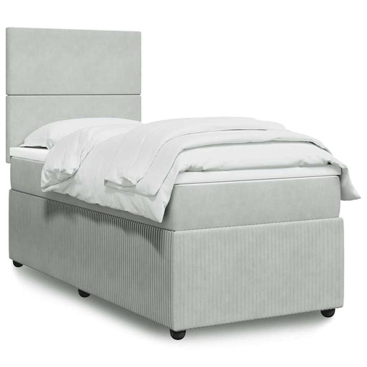 vidaXL Κρεβάτι Boxspring με Στρώμα Ανοιχτό Γκρι 90x200 εκ. Βελούδινο