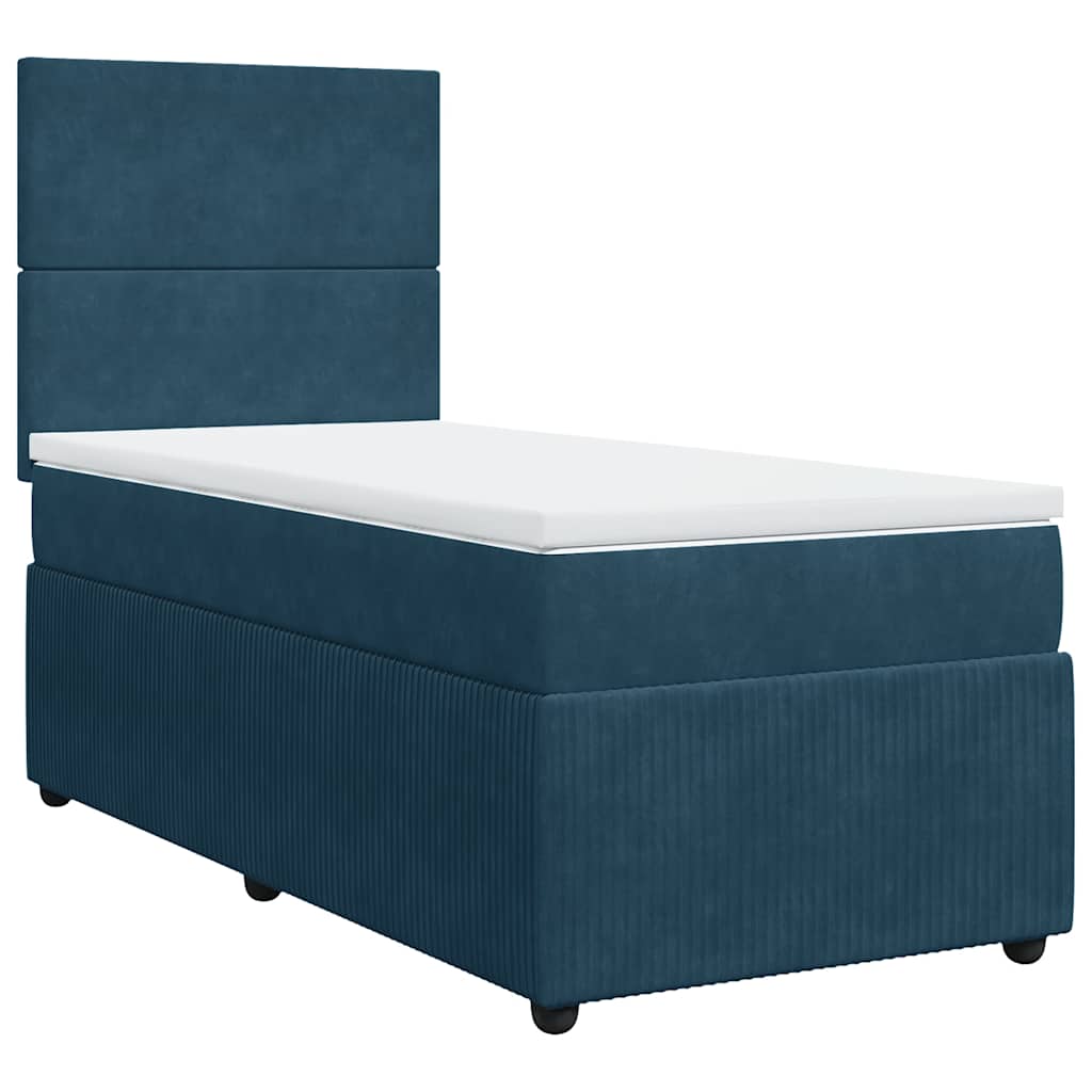 vidaXL Κρεβάτι Boxspring με Στρώμα Σκούρο Μπλε 90x200 εκ. Βελούδινο
