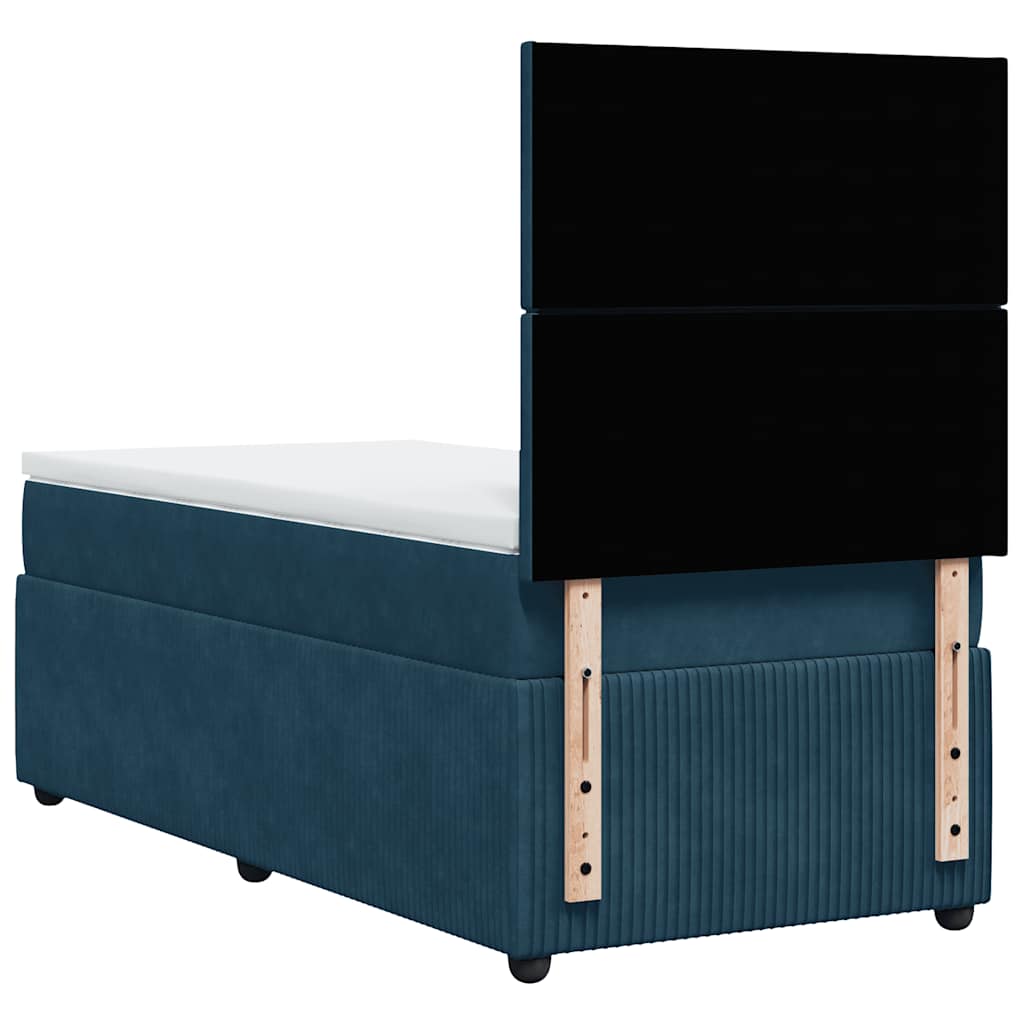 vidaXL Κρεβάτι Boxspring με Στρώμα Σκούρο Μπλε 90x200 εκ. Βελούδινο