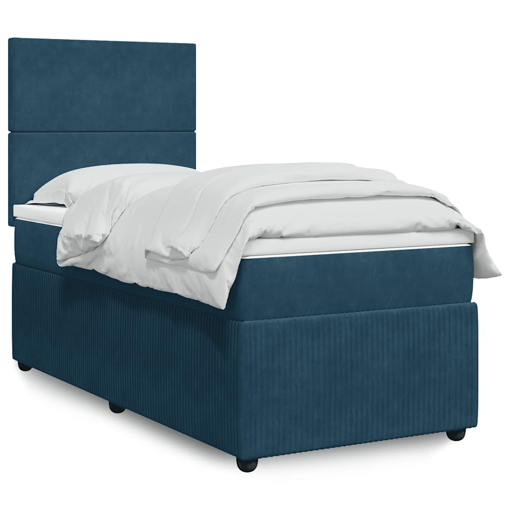 vidaXL Κρεβάτι Boxspring με Στρώμα Σκούρο Μπλε 90x200 εκ. Βελούδινο