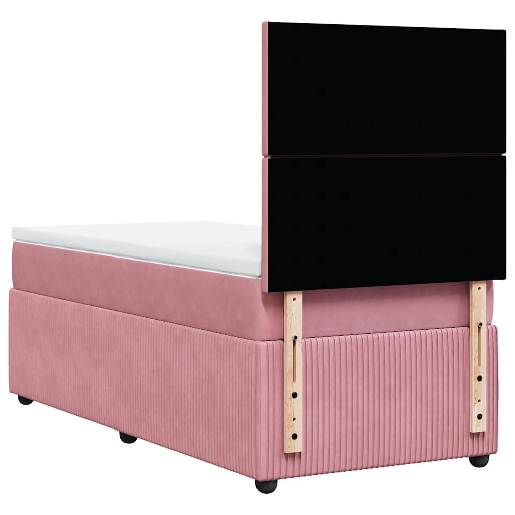 vidaXL Κρεβάτι Boxspring με Στρώμα Ροζ 90x200 εκ. Βελούδινο