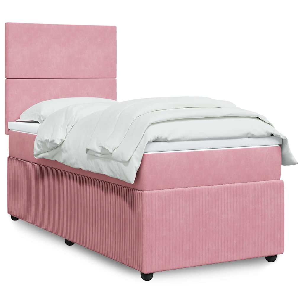 vidaXL Κρεβάτι Boxspring με Στρώμα Ροζ 90x200 εκ. Βελούδινο