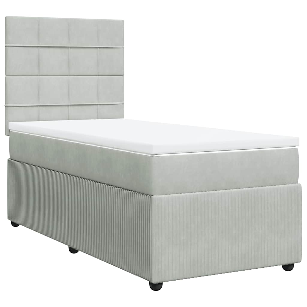 vidaXL Κρεβάτι Boxspring με Στρώμα Ανοιχτό Γκρι 90x200 εκ. Βελούδινο