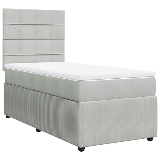 vidaXL Κρεβάτι Boxspring με Στρώμα Ανοιχτό Γκρι 90x200 εκ. Βελούδινο