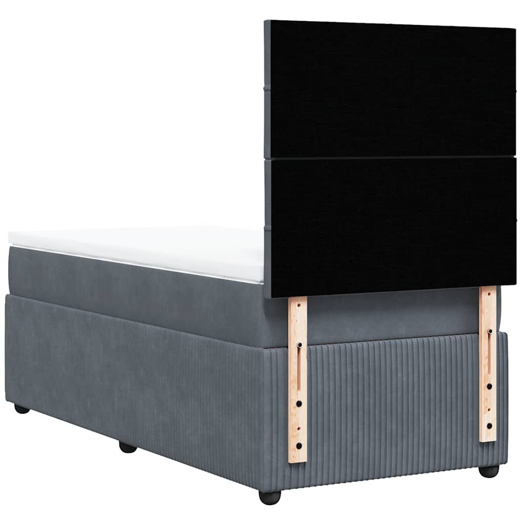 vidaXL Κρεβάτι Boxspring με Στρώμα Σκούρο Γκρι 90x200 εκ. Βελούδινο