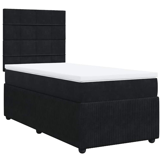 vidaXL Κρεβάτι Boxspring με Στρώμα Μαύρο 90x200 εκ. Βελούδινο