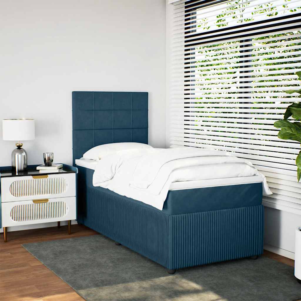 vidaXL Κρεβάτι Boxspring με Στρώμα Σκούρο Μπλε 90x200 εκ. Βελούδινο