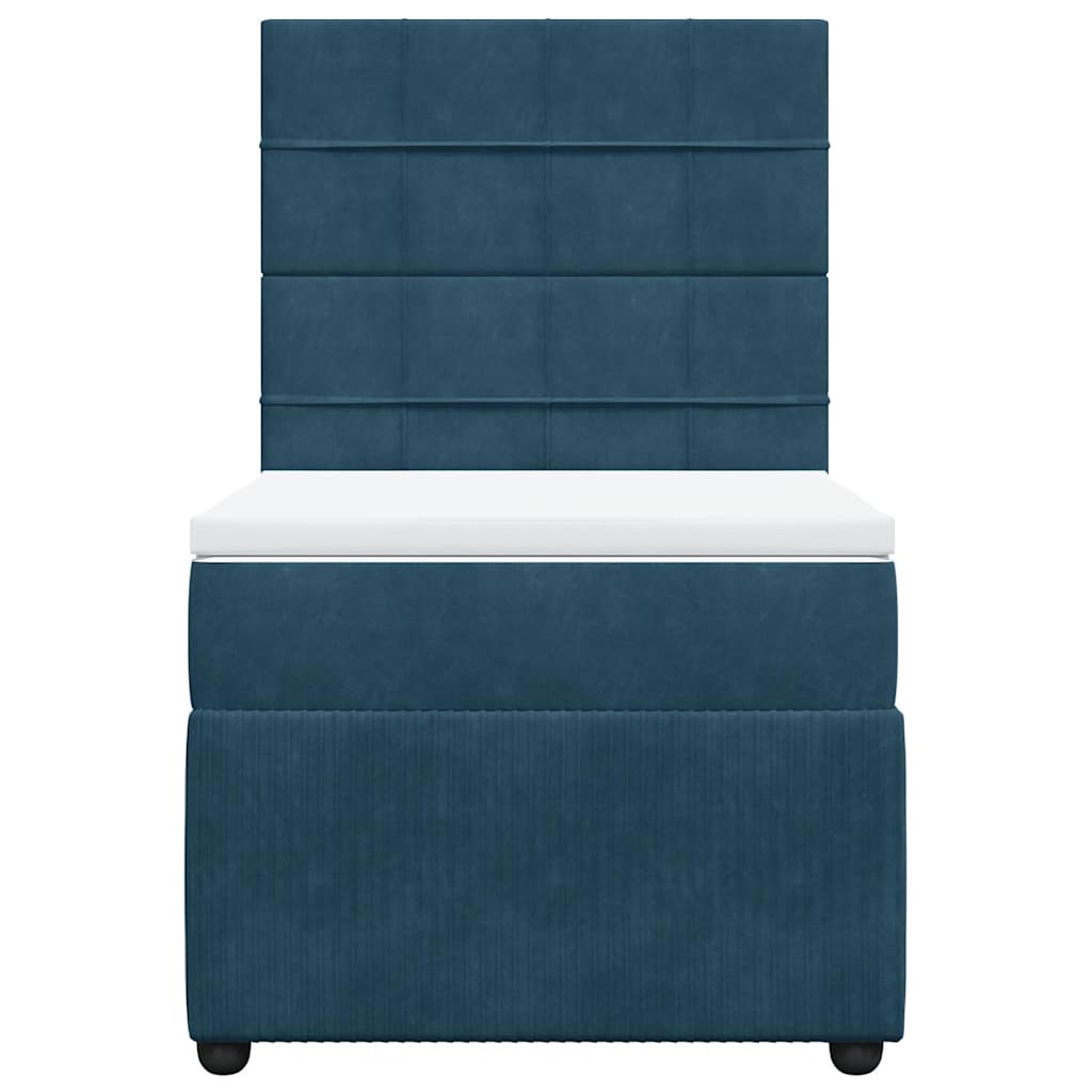 vidaXL Κρεβάτι Boxspring με Στρώμα Σκούρο Μπλε 90x200 εκ. Βελούδινο