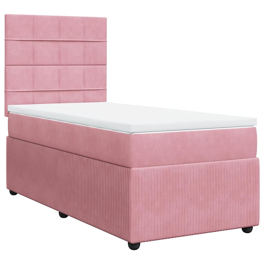 vidaXL Κρεβάτι Boxspring με Στρώμα Ροζ 90x200 εκ. Βελούδινο