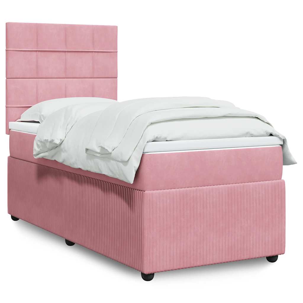 vidaXL Κρεβάτι Boxspring με Στρώμα Ροζ 90x200 εκ. Βελούδινο