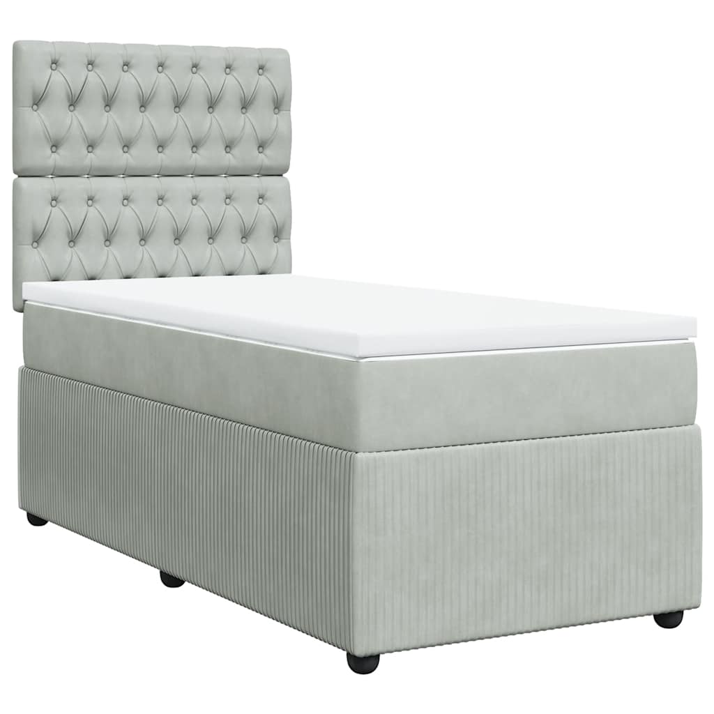 vidaXL Κρεβάτι Boxspring με Στρώμα Ανοιχτό Γκρι 90x200 εκ. Βελούδινο