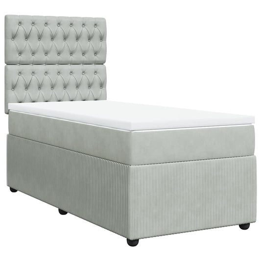 vidaXL Κρεβάτι Boxspring με Στρώμα Ανοιχτό Γκρι 90x200 εκ. Βελούδινο