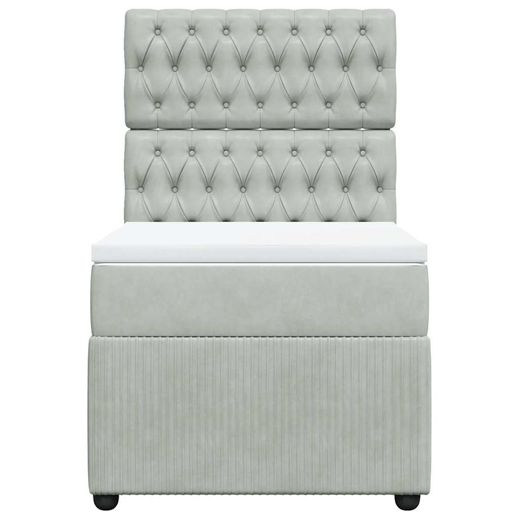 vidaXL Κρεβάτι Boxspring με Στρώμα Ανοιχτό Γκρι 90x200 εκ. Βελούδινο