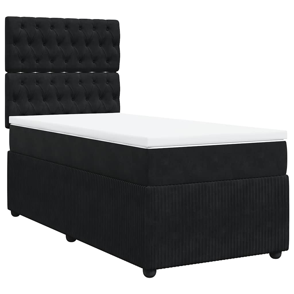 vidaXL Κρεβάτι Boxspring με Στρώμα Μαύρο 90x200 εκ. Βελούδινο