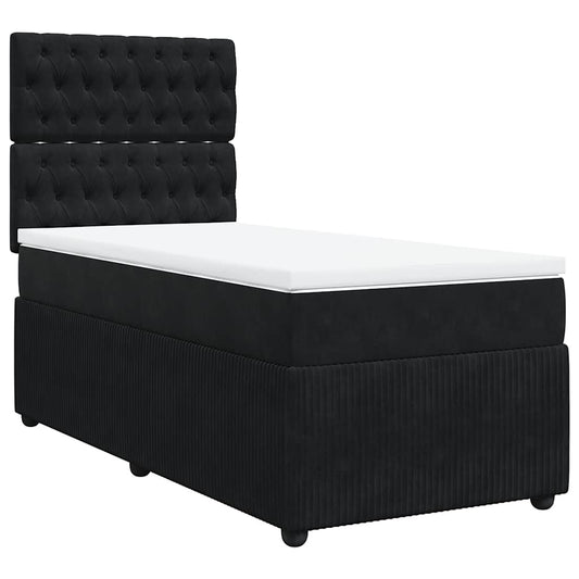 vidaXL Κρεβάτι Boxspring με Στρώμα Μαύρο 90x200 εκ. Βελούδινο