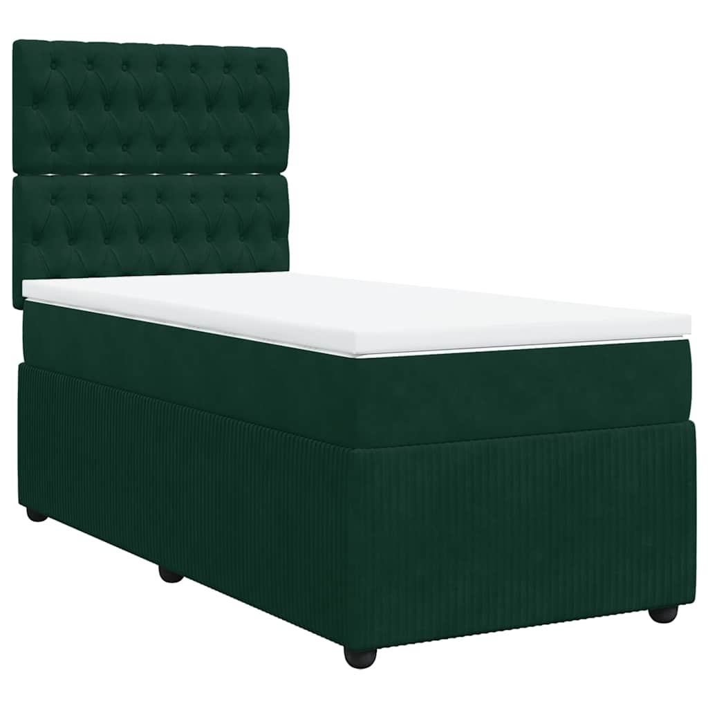 vidaXL Κρεβάτι Boxspring με Στρώμα Σκούρο Πράσινο 90x200 εκ. Βελούδινο