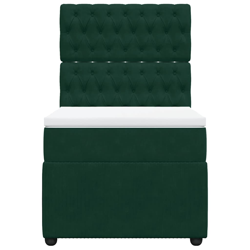 vidaXL Κρεβάτι Boxspring με Στρώμα Σκούρο Πράσινο 90x200 εκ. Βελούδινο