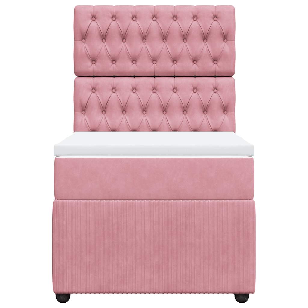vidaXL Κρεβάτι Boxspring με Στρώμα Ροζ 90x200 εκ. Βελούδινο