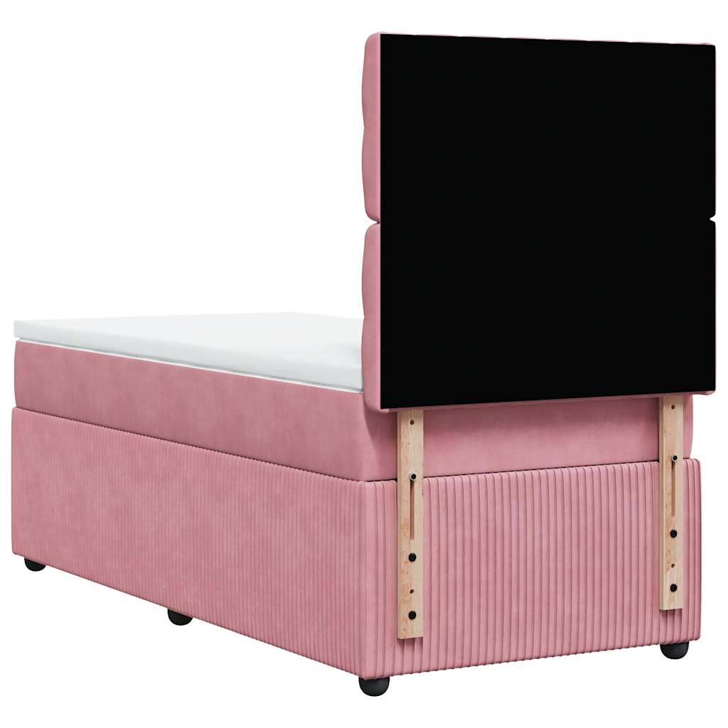 vidaXL Κρεβάτι Boxspring με Στρώμα Ροζ 90x200 εκ. Βελούδινο