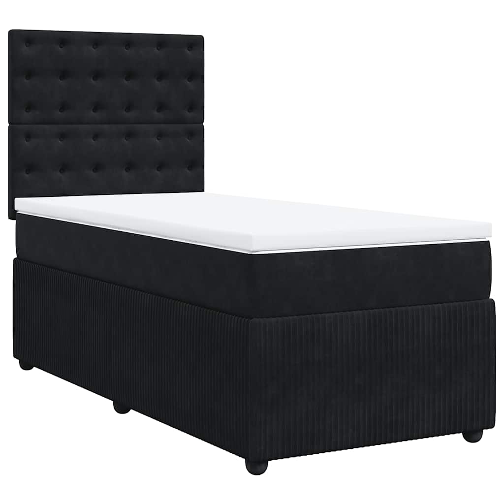 vidaXL Κρεβάτι Boxspring με Στρώμα Μαύρο 90x200 εκ. Βελούδινο