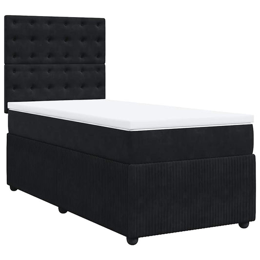 vidaXL Κρεβάτι Boxspring με Στρώμα Μαύρο 90x200 εκ. Βελούδινο