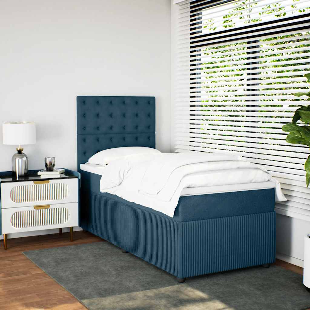 vidaXL Κρεβάτι Boxspring με Στρώμα Σκούρο Μπλε 90x200 εκ. Βελούδινο