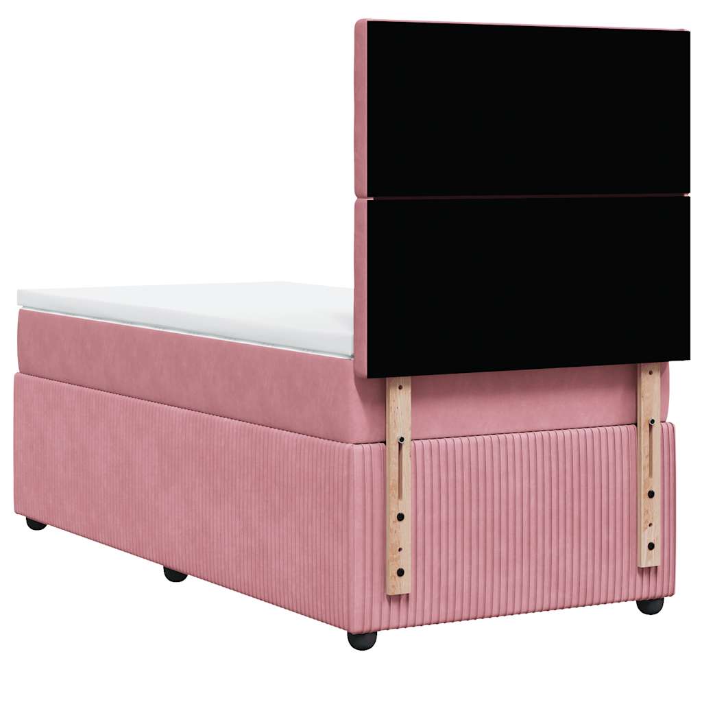 vidaXL Κρεβάτι Boxspring με Στρώμα Ροζ 90x200 εκ. Βελούδινο