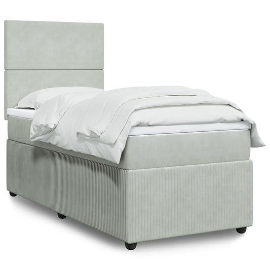 vidaXL Κρεβάτι Boxspring με Στρώμα Ανοιχτό Γκρι 100x200 εκ. Βελούδινο