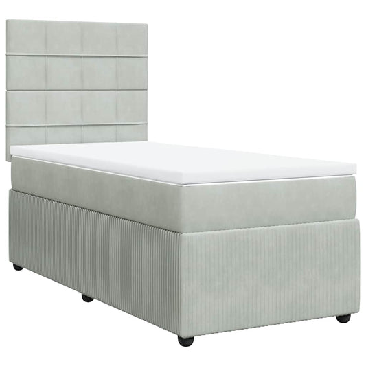 vidaXL Κρεβάτι Boxspring με Στρώμα Ανοιχτό Γκρι 100x200 εκ. Βελούδινο