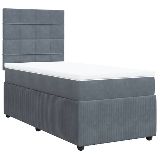 vidaXL Κρεβάτι Boxspring με Στρώμα Σκούρο Γκρι 100x200 εκ. Βελούδινο