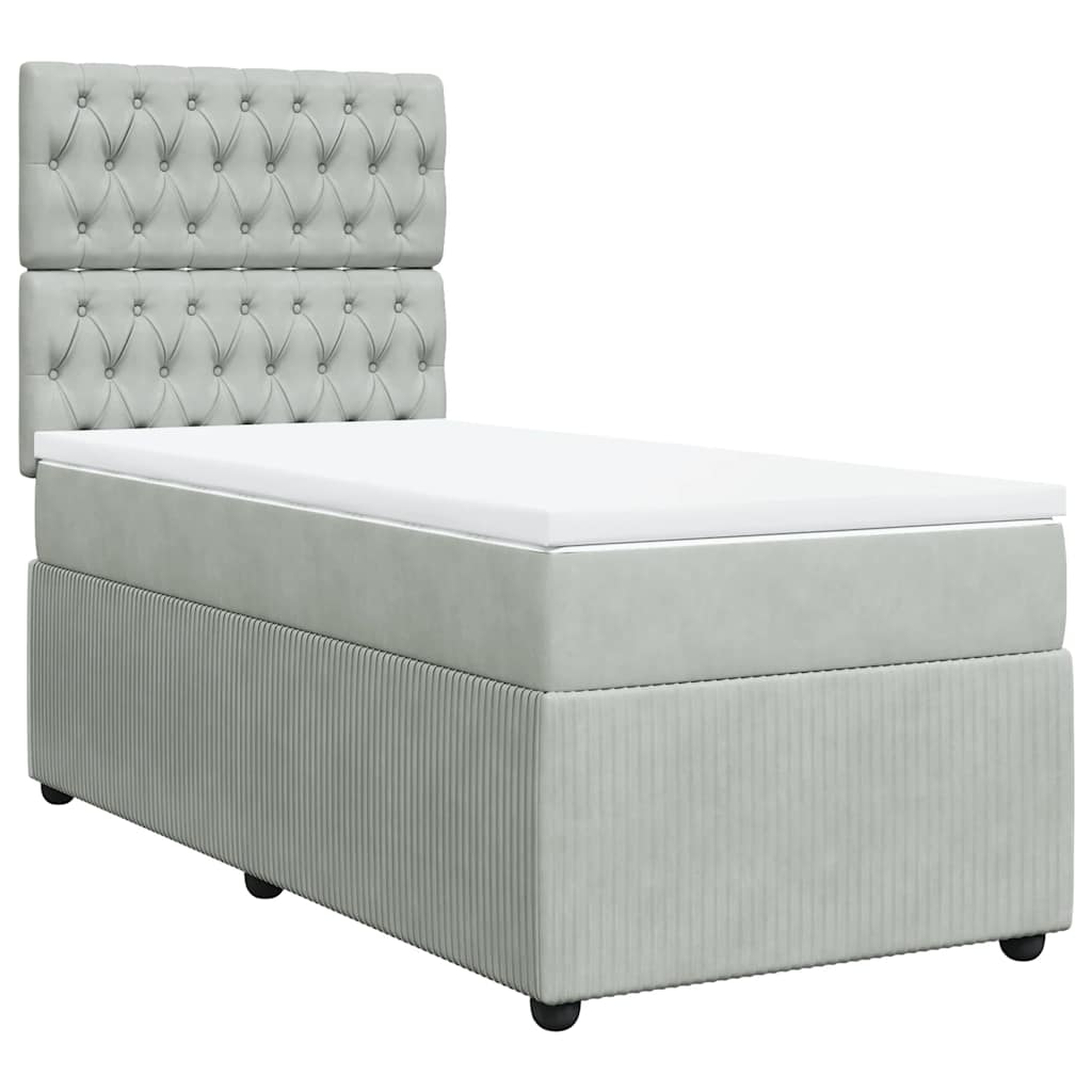 vidaXL Κρεβάτι Boxspring με Στρώμα Ανοιχτό Γκρι 100x200 εκ. Βελούδινο