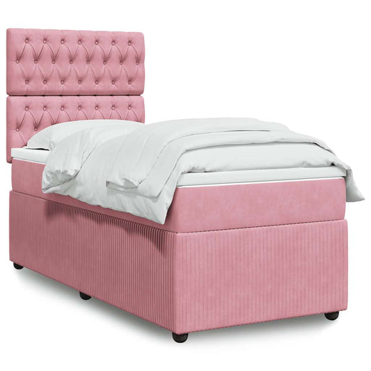 vidaXL Κρεβάτι Boxspring με Στρώμα Ροζ 100x200 εκ. Βελούδινο