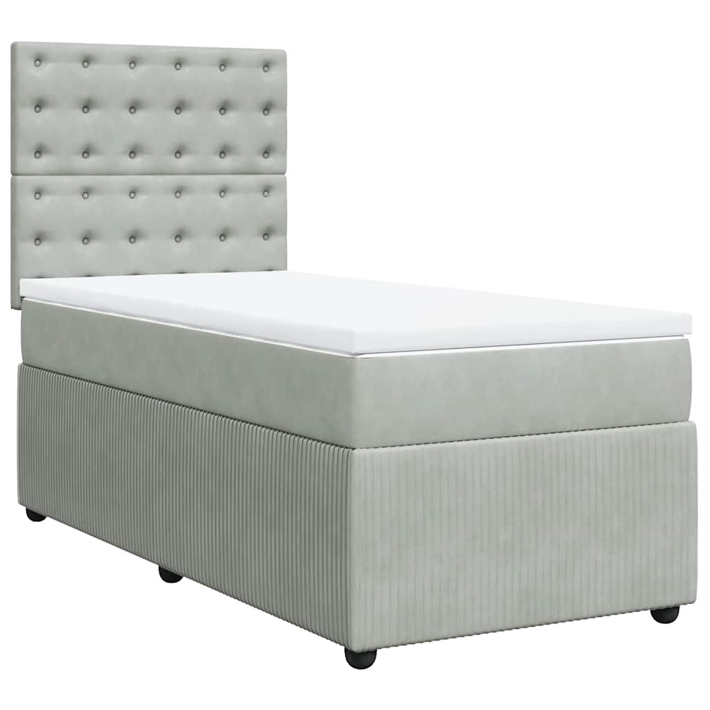 vidaXL Κρεβάτι Boxspring με Στρώμα Ανοιχτό Γκρι 100x200 εκ. Βελούδινο