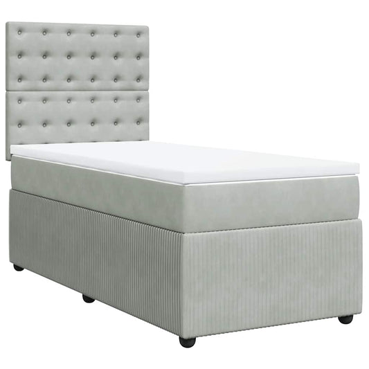 vidaXL Κρεβάτι Boxspring με Στρώμα Ανοιχτό Γκρι 100x200 εκ. Βελούδινο