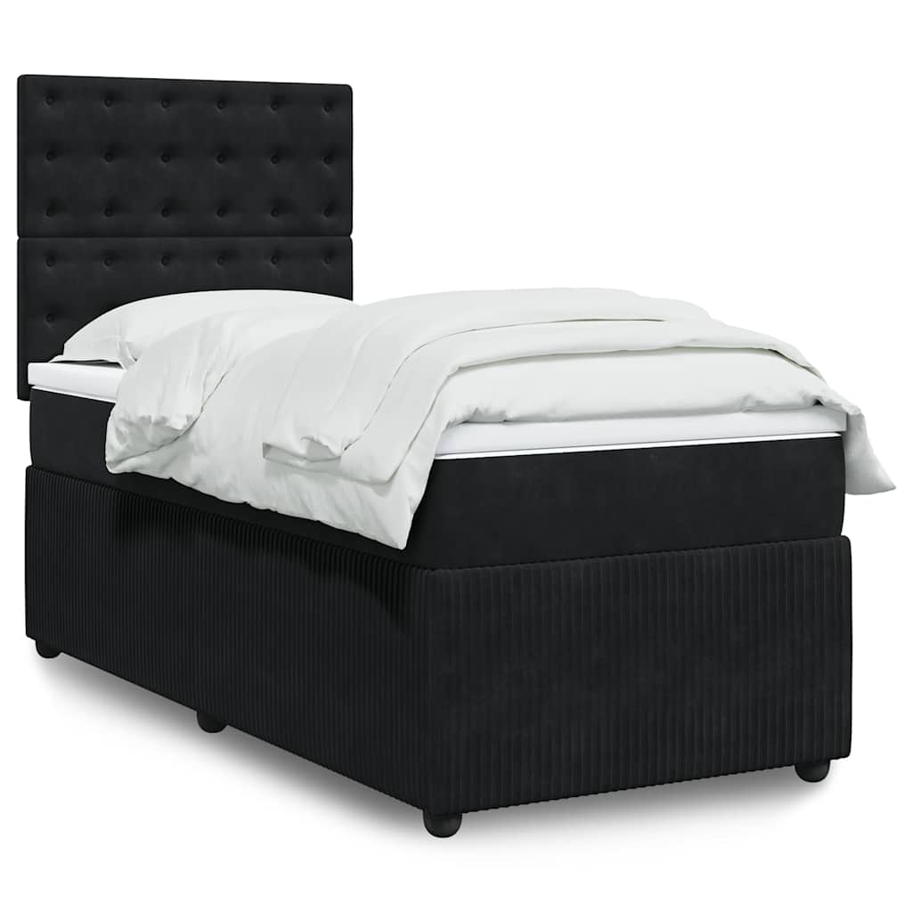 vidaXL Κρεβάτι Boxspring με Στρώμα Μαύρο 100x200 εκ. Βελούδινο