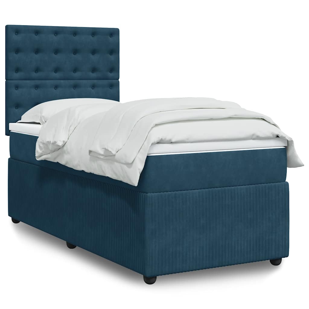 vidaXL Κρεβάτι Boxspring με Στρώμα Σκούρο Μπλε 100x200 εκ. Βελούδινο