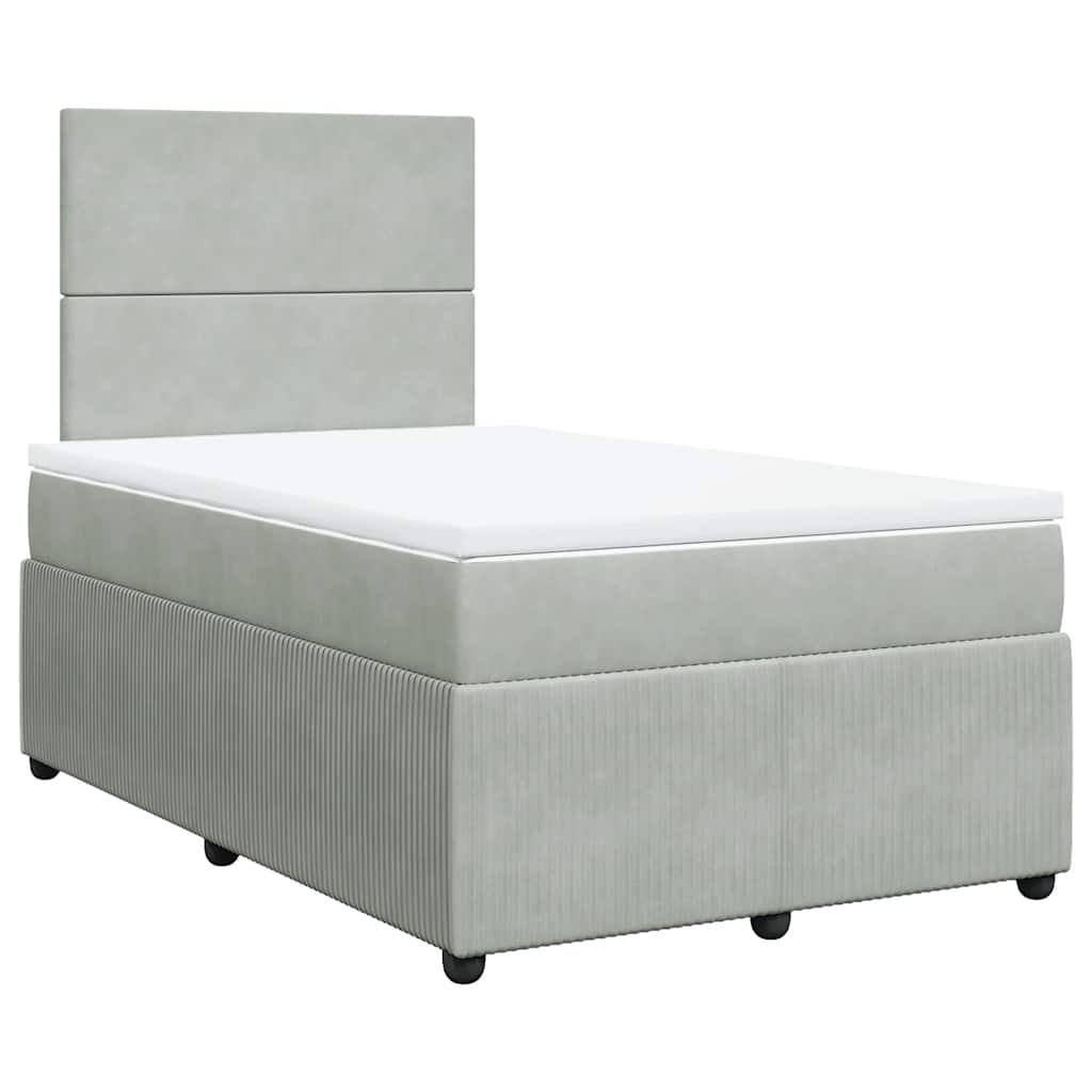 vidaXL Κρεβάτι Boxspring με Στρώμα Ανοιχτό Γκρι 120x190 εκ. Βελούδινο