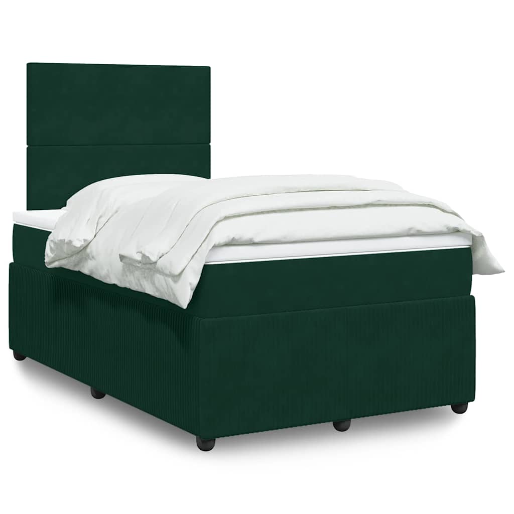 vidaXL Κρεβάτι Boxspring με Στρώμα Σκούρο Πράσινο 120x190εκ. Βελούδινο