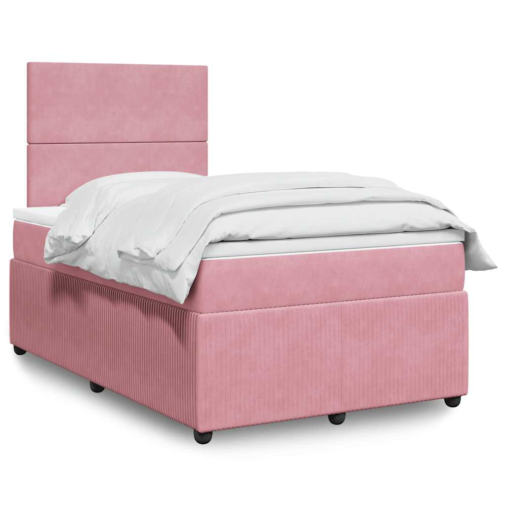 vidaXL Κρεβάτι Boxspring με Στρώμα Ροζ 120x190 εκ. Βελούδινο