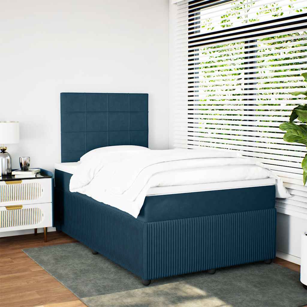 vidaXL Κρεβάτι Boxspring με Στρώμα Σκούρο Μπλε 120x190 εκ. Βελούδινο