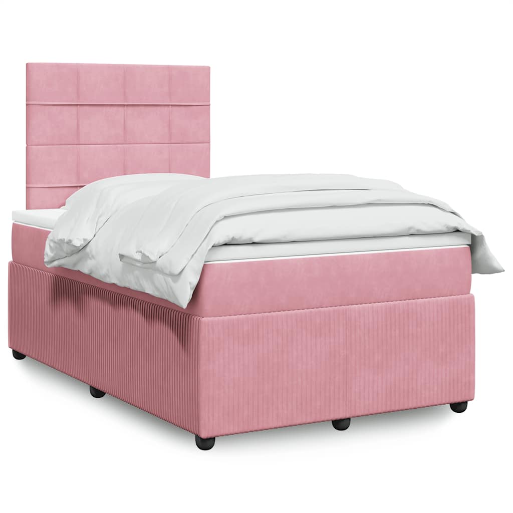 vidaXL Κρεβάτι Boxspring με Στρώμα Ροζ 120x190 εκ. Βελούδινο