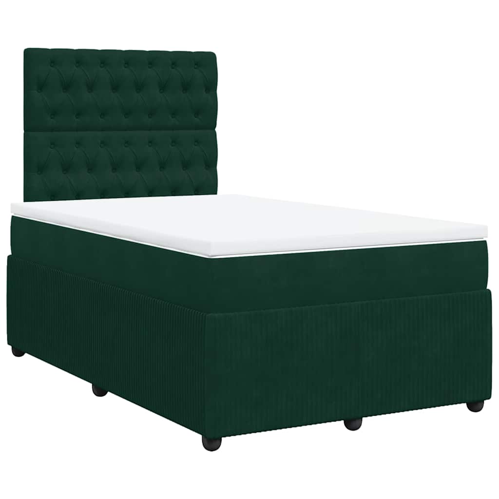 vidaXL Κρεβάτι Boxspring με Στρώμα Σκούρο Πράσινο 120x190εκ. Βελούδινο