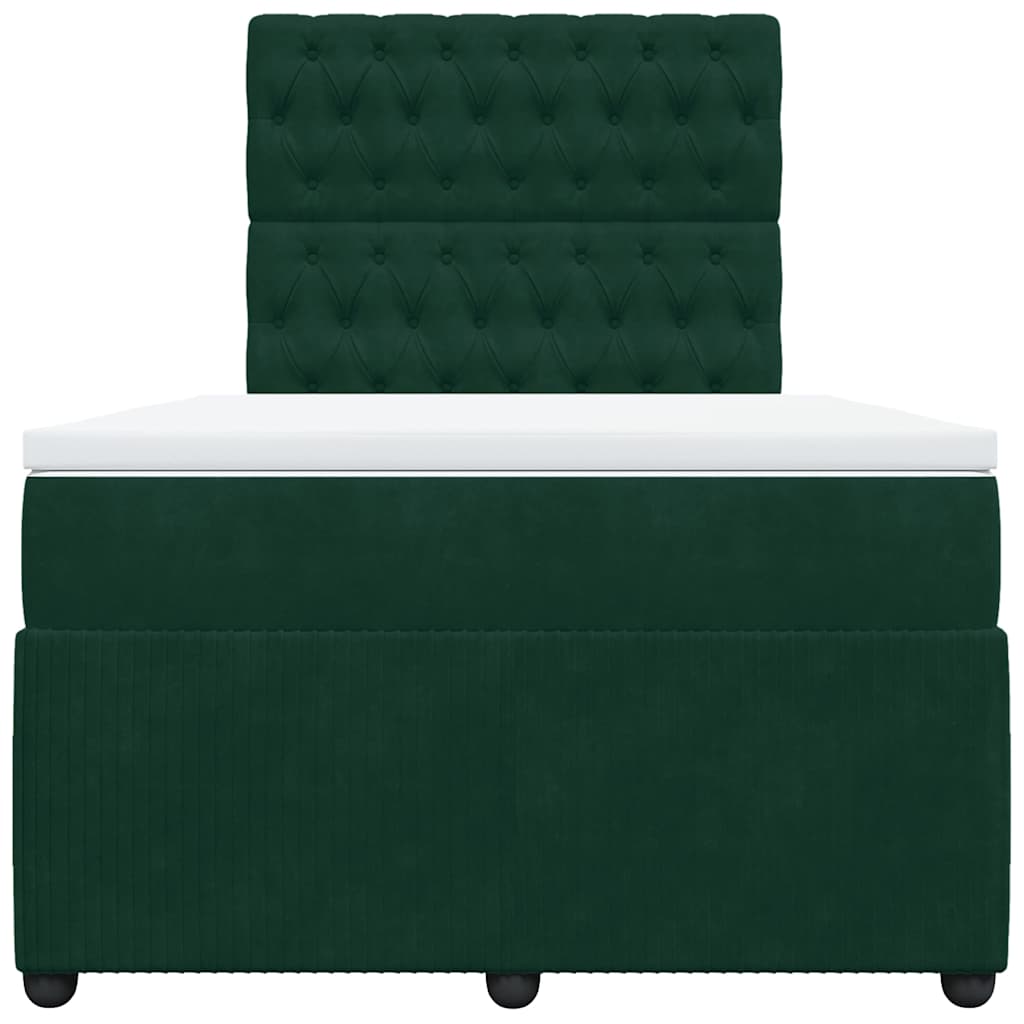 vidaXL Κρεβάτι Boxspring με Στρώμα Σκούρο Πράσινο 120x190εκ. Βελούδινο