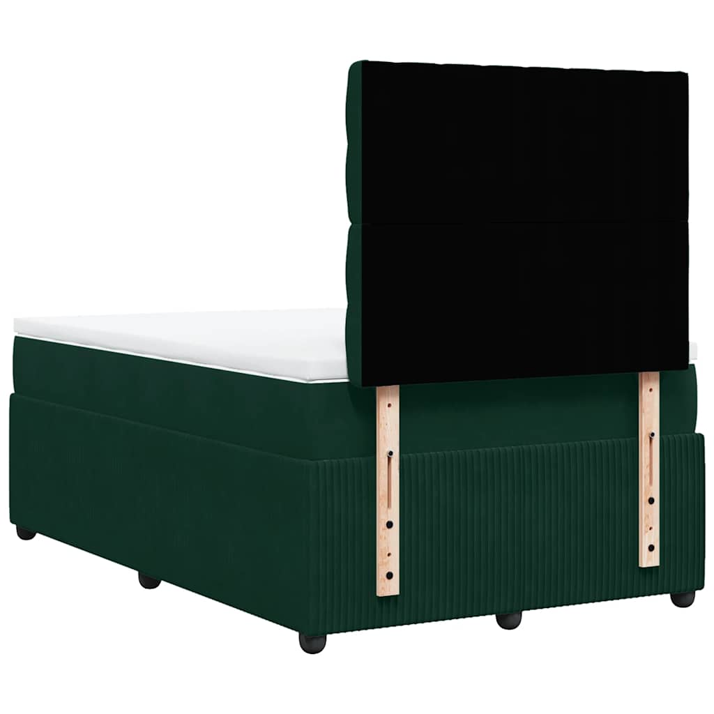 vidaXL Κρεβάτι Boxspring με Στρώμα Σκούρο Πράσινο 120x190εκ. Βελούδινο