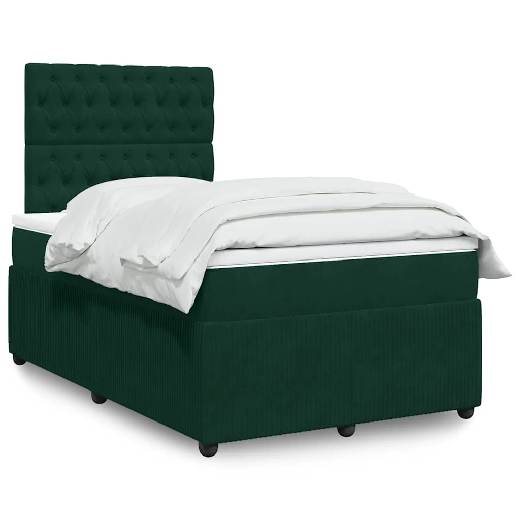 vidaXL Κρεβάτι Boxspring με Στρώμα Σκούρο Πράσινο 120x190εκ. Βελούδινο