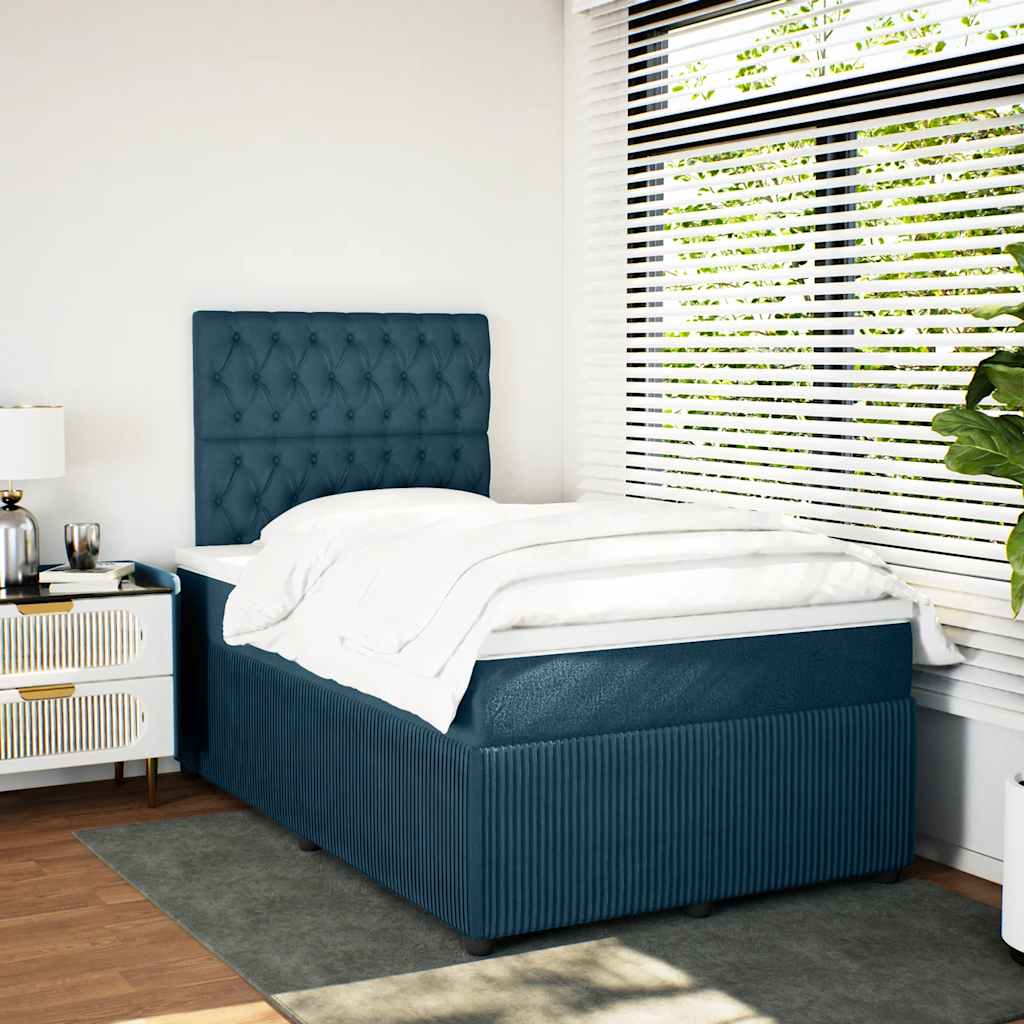 vidaXL Κρεβάτι Boxspring με Στρώμα Σκούρο Μπλε 120x190 εκ. Βελούδινο
