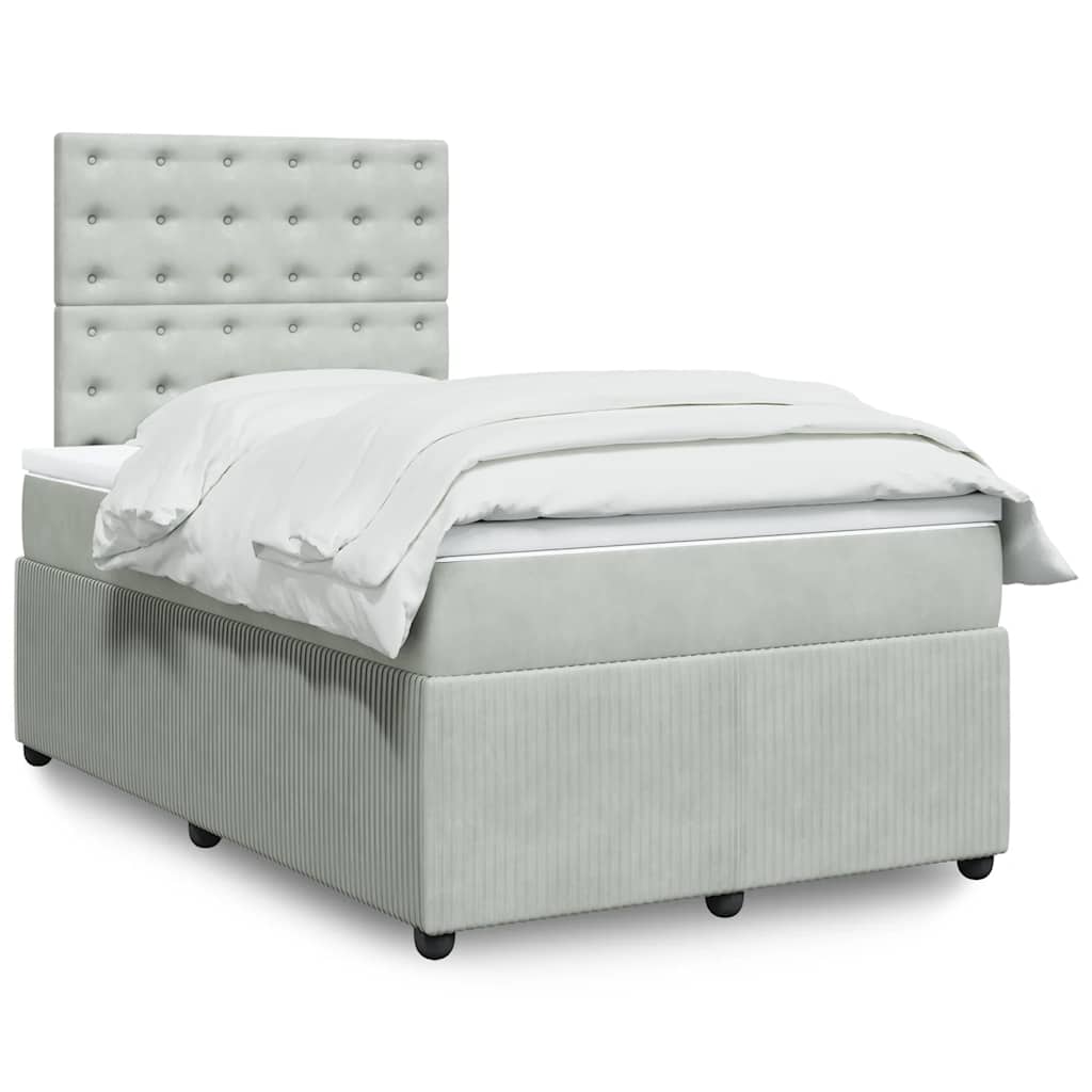 vidaXL Κρεβάτι Boxspring με Στρώμα Ανοιχτό Γκρι 120x190 εκ. Βελούδινο