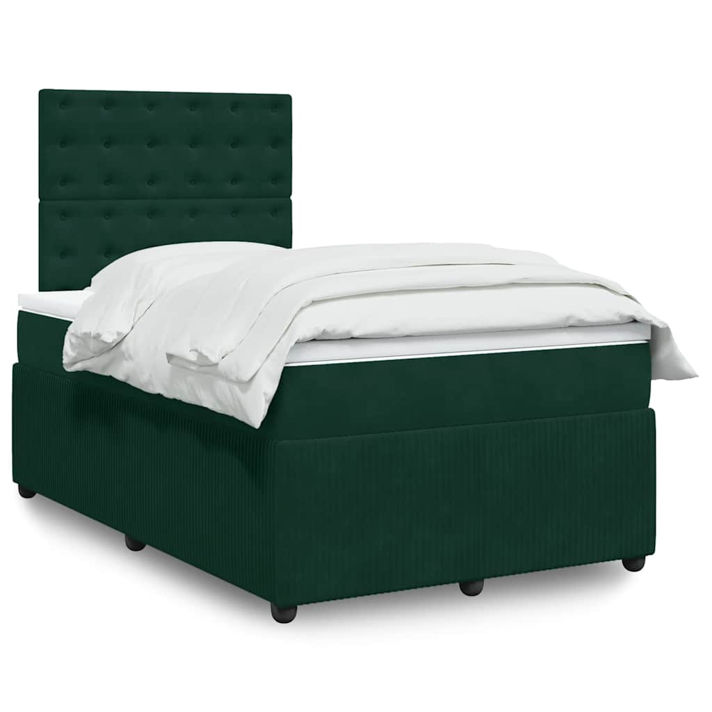 vidaXL Κρεβάτι Boxspring με Στρώμα Σκούρο Πράσινο 120x190εκ. Βελούδινο
