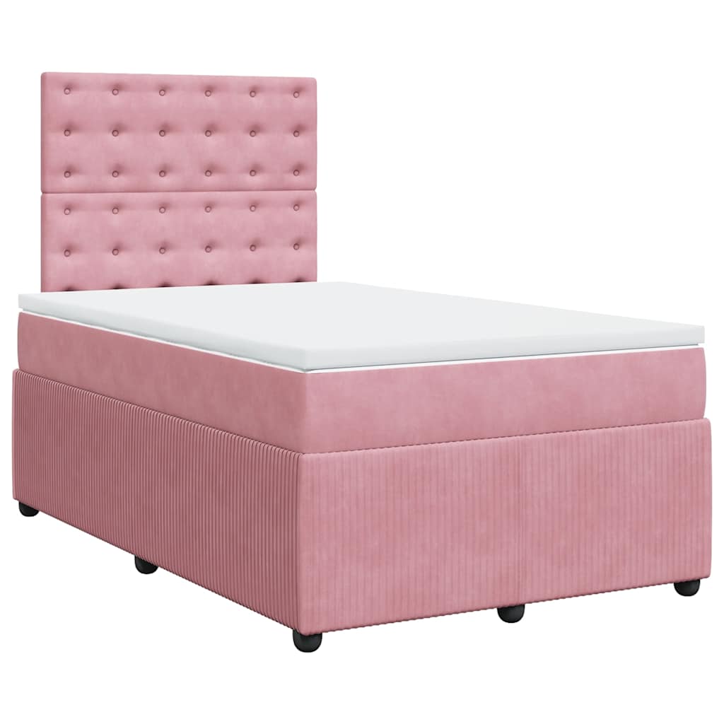 vidaXL Κρεβάτι Boxspring με Στρώμα Ροζ 120x190 εκ. Βελούδινο