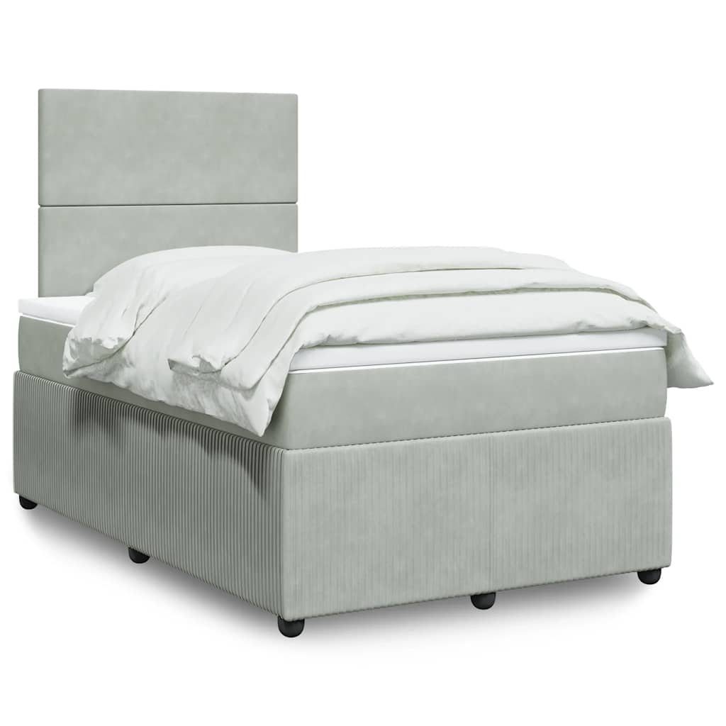 vidaXL Κρεβάτι Boxspring με Στρώμα Ανοιχτό Γκρι 120x200 εκ. Βελούδινο